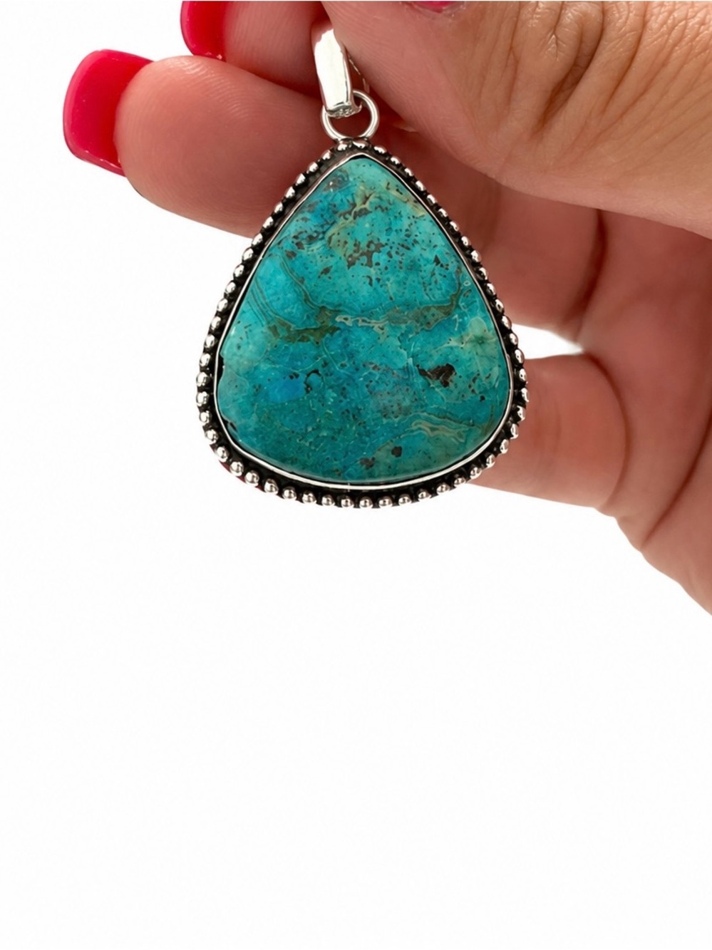 Navajo 925 Stamped Turquoise Teardrop Sterling Silver Pendant